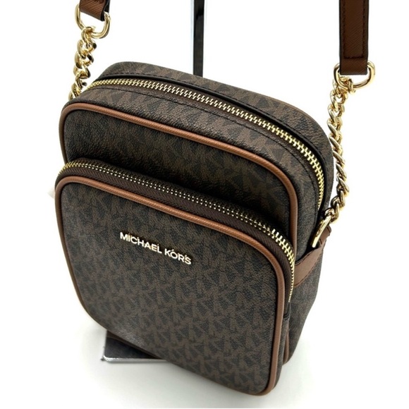 Michael Kors JST Medium Logo Crossbody Bag Brown Signature - Picture 6 of 9